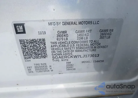 2020 Buick Enclave Fwd Premium z USA, uszkodzony, nr VIN 5GAERCKW7LJ173013